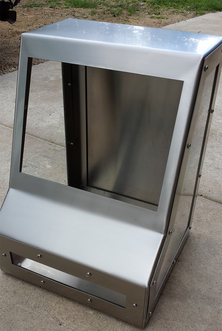 Silver custom controls cabinet with acrylic